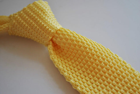 lemon yellow skinny knitted tie with navy blue tip