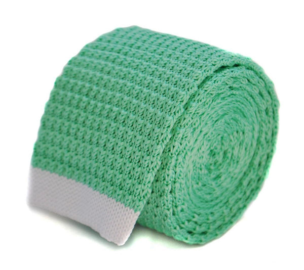 mint green skinny knitted tie with white tip