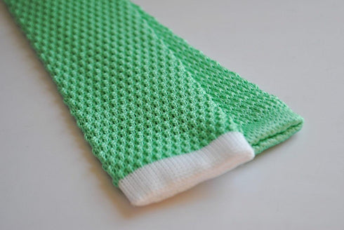 mint green skinny knitted tie with white tip