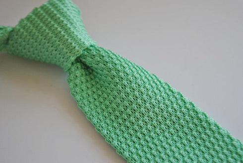 mint green skinny knitted tie with white tip