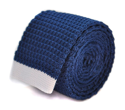 navy blue skinny knitted tie with white tip