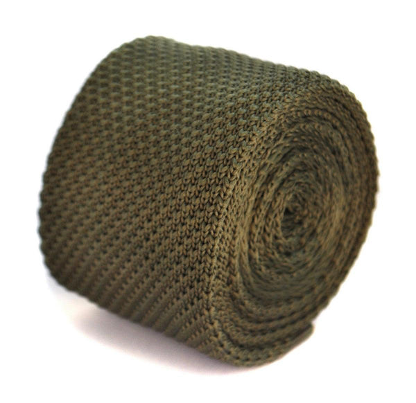 skinny knitted khaki green tie