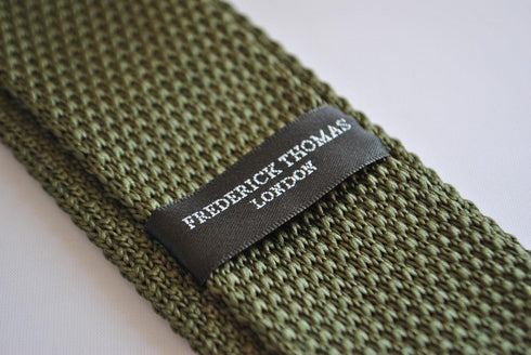 skinny knitted khaki green tie
