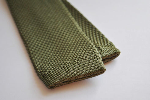 skinny knitted khaki green tie