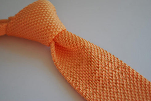 plain peach orange skinny knitted tie with pointed end