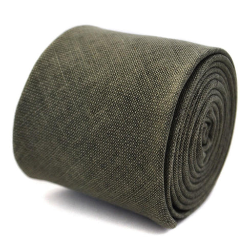 khaki green slim linen tie