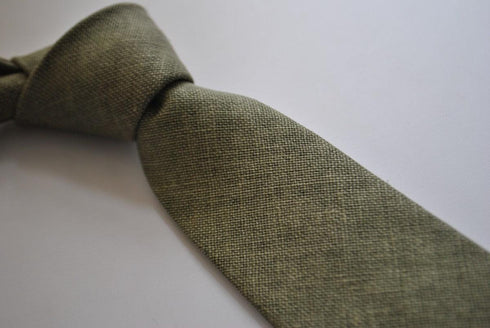 khaki green slim linen tie