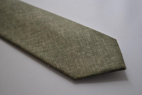 khaki green slim linen tie