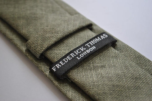 khaki green slim linen tie