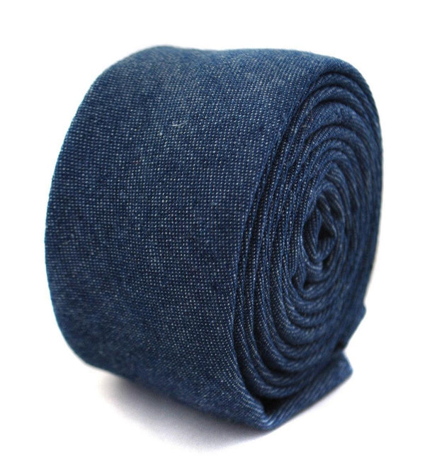 dark blue denim cotton skinny tie