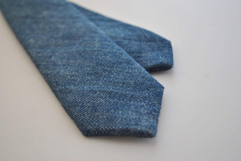 dark blue denim cotton skinny tie
