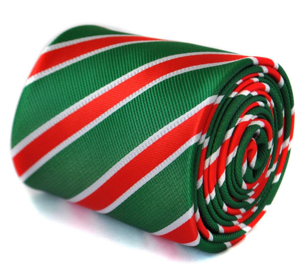 red, white and green striped tie