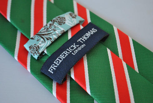 red, white and green striped tie