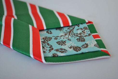 red, white and green striped tie