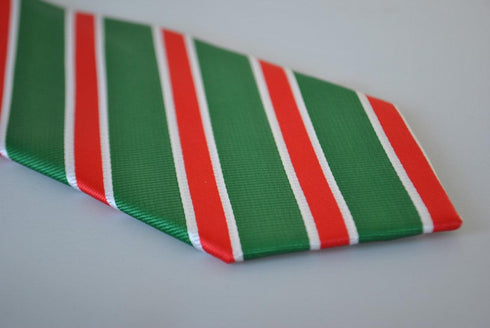 red, white and green striped tie