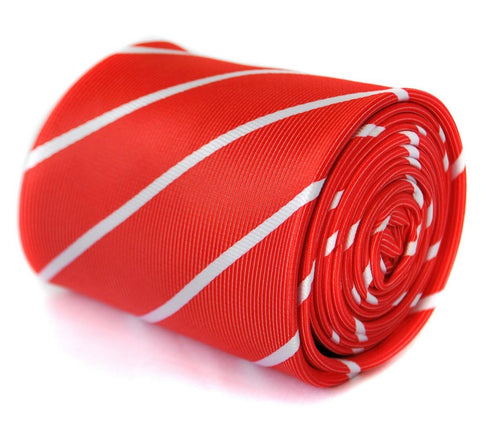 red tie with thin white stripes