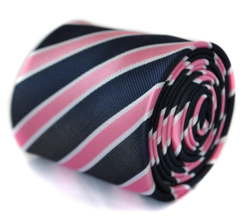 pink, navy and white striped tie