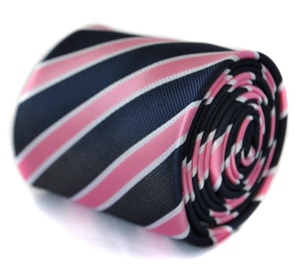 pink, navy and white striped tie
