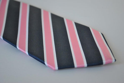 pink, navy and white striped tie
