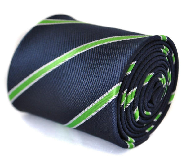 navy tie with green and white club stripes
