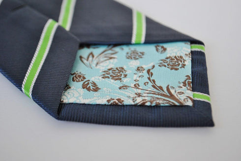 navy tie with green and white club stripes