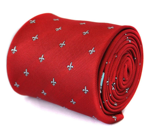 red tie with fleur de lis pattern