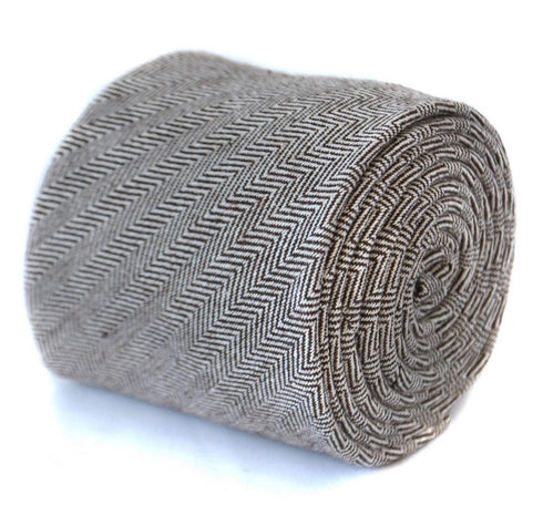 brown herringbone skinny tweed wool tie