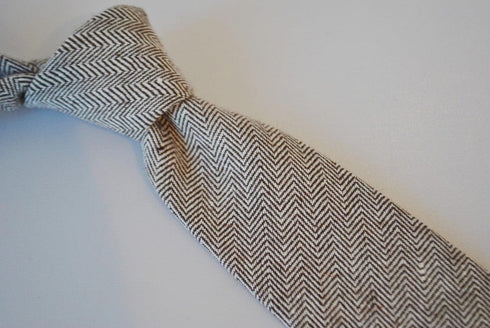 brown herringbone skinny tweed wool tie