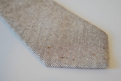 brown herringbone skinny tweed wool tie