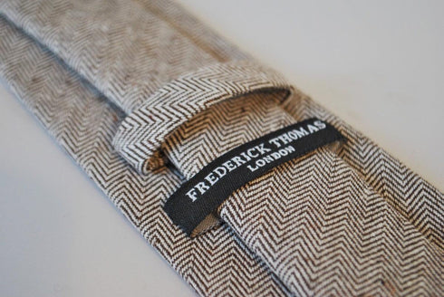 brown herringbone skinny tweed wool tie