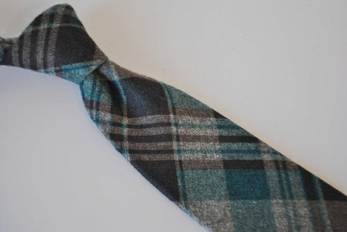 turquoise and grey check skinny tweed wool tie