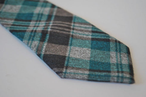 turquoise and grey check skinny tweed wool tie