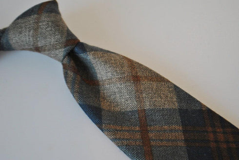 navy and brown check tweed slim wool tie
