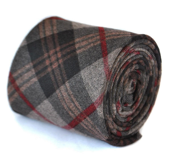 brown and red check tweed wool tie