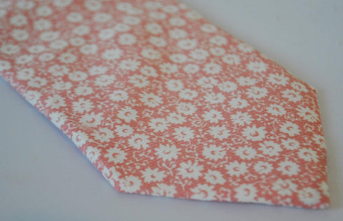pale orange peach floral skinny tie in 100% cotton linen