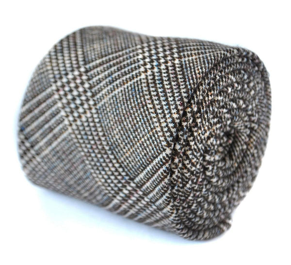 brown, blue, pink and red check tweed wool tie