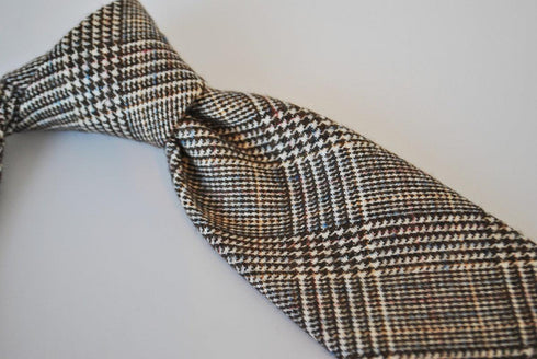 brown, blue, pink and red check tweed wool tie