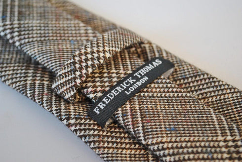 brown, blue, pink and red check tweed wool tie