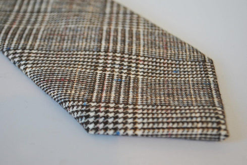 brown, blue, pink and red check tweed wool tie