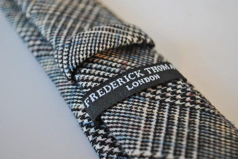 black, blue and grey check tweed skinny tie