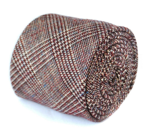 rusty red with subtle blue design skinny tweed wool tie