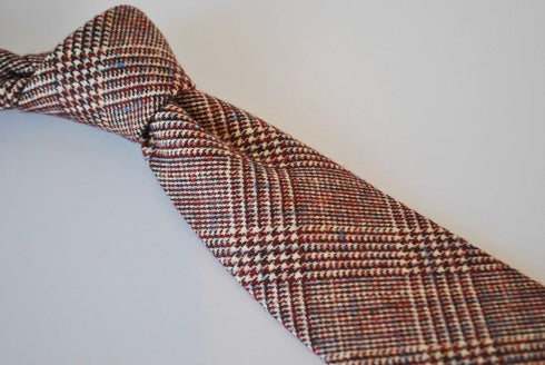 rusty red with subtle blue design skinny tweed wool tie
