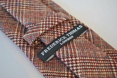 rusty red with subtle blue design skinny tweed wool tie