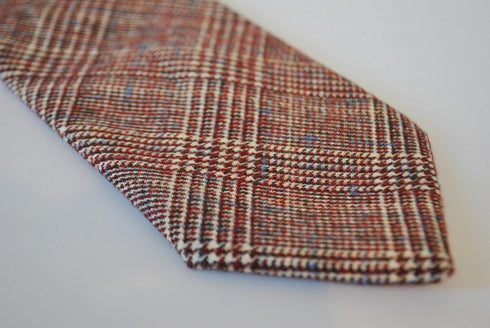 rusty red with subtle blue design skinny tweed wool tie