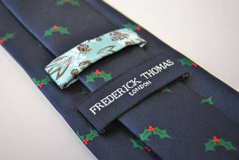 christmas range - navy christmas tie with holly design