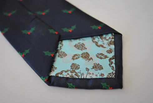 christmas range - navy christmas tie with holly design