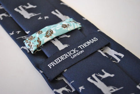 navy tie with hunter and hound design