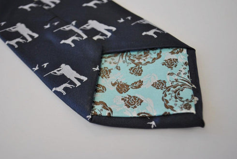 navy tie with hunter and hound design