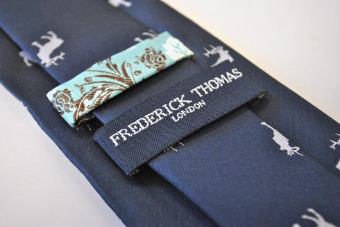 navy tie with white stag deer silhouette design