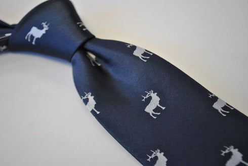 navy tie with white stag deer silhouette design